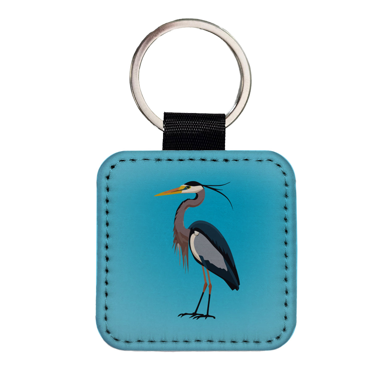 Heron Egret Bird Square Faux Leather Keychain