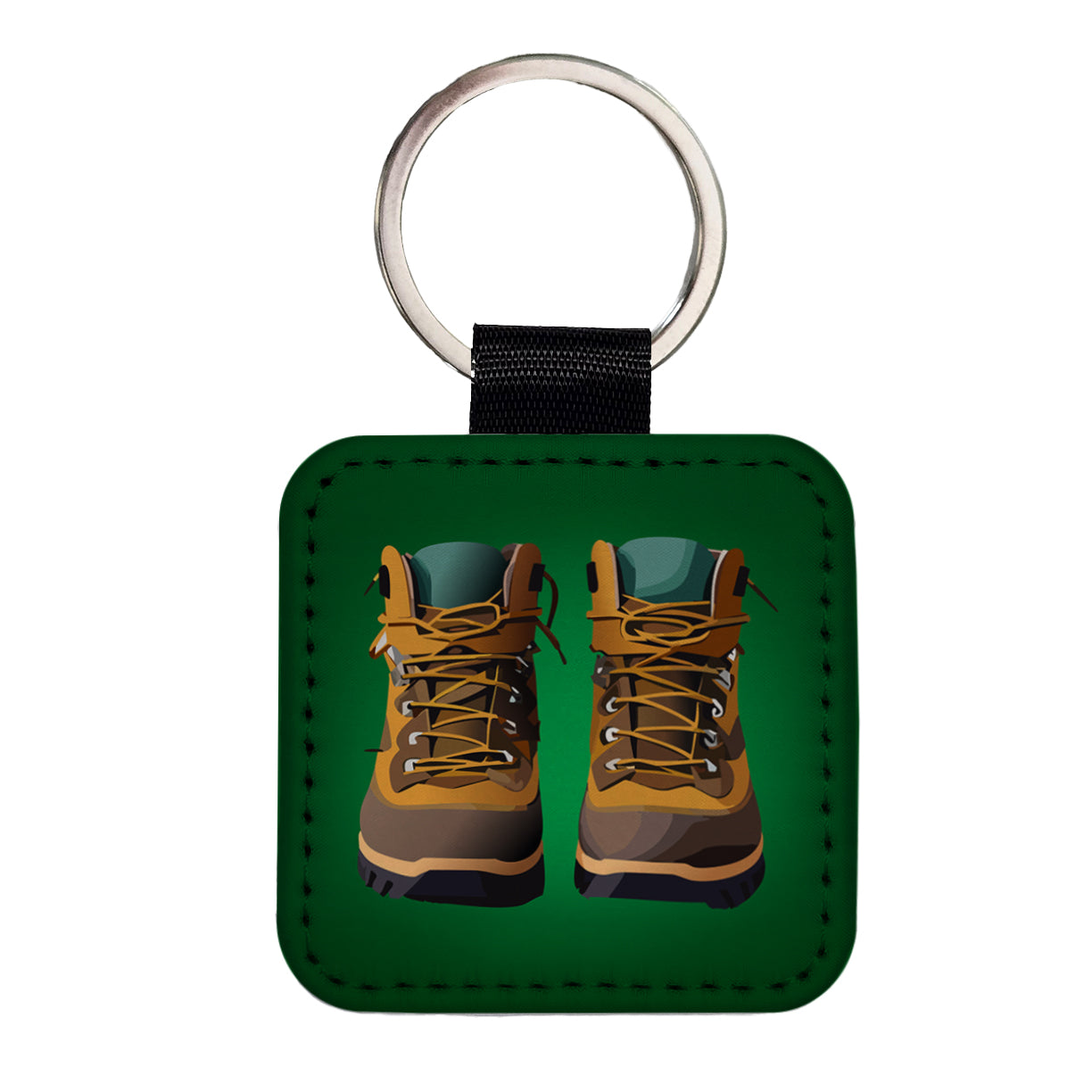 Hiking Boots Hiker Square Faux Leather Keychain