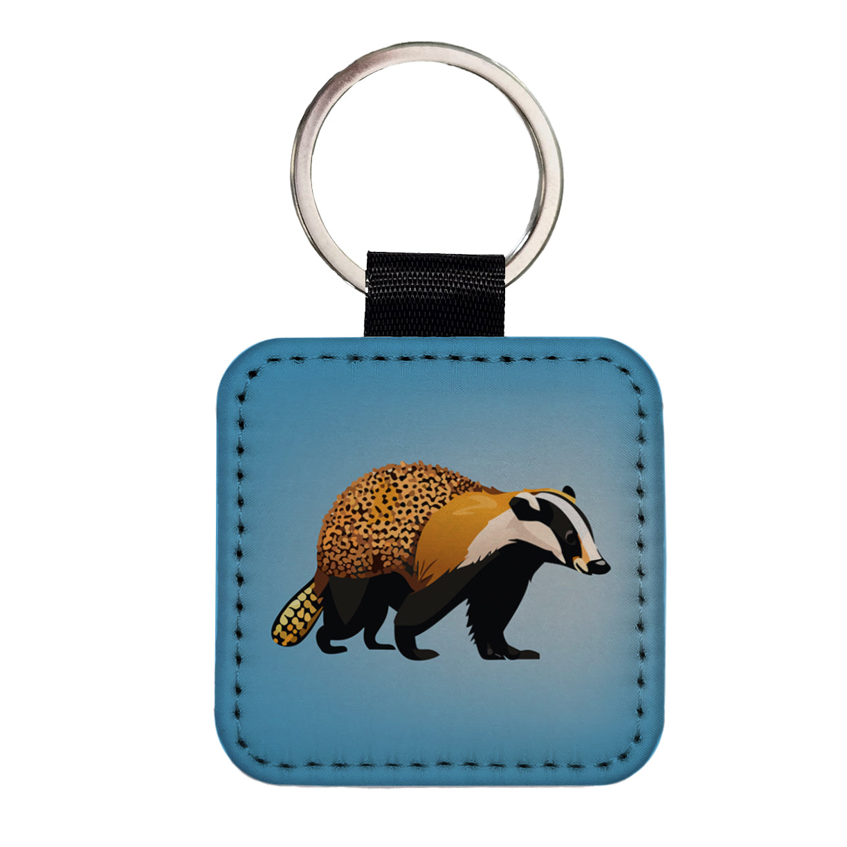 Honey Badger Walking Square Faux Leather Keychain