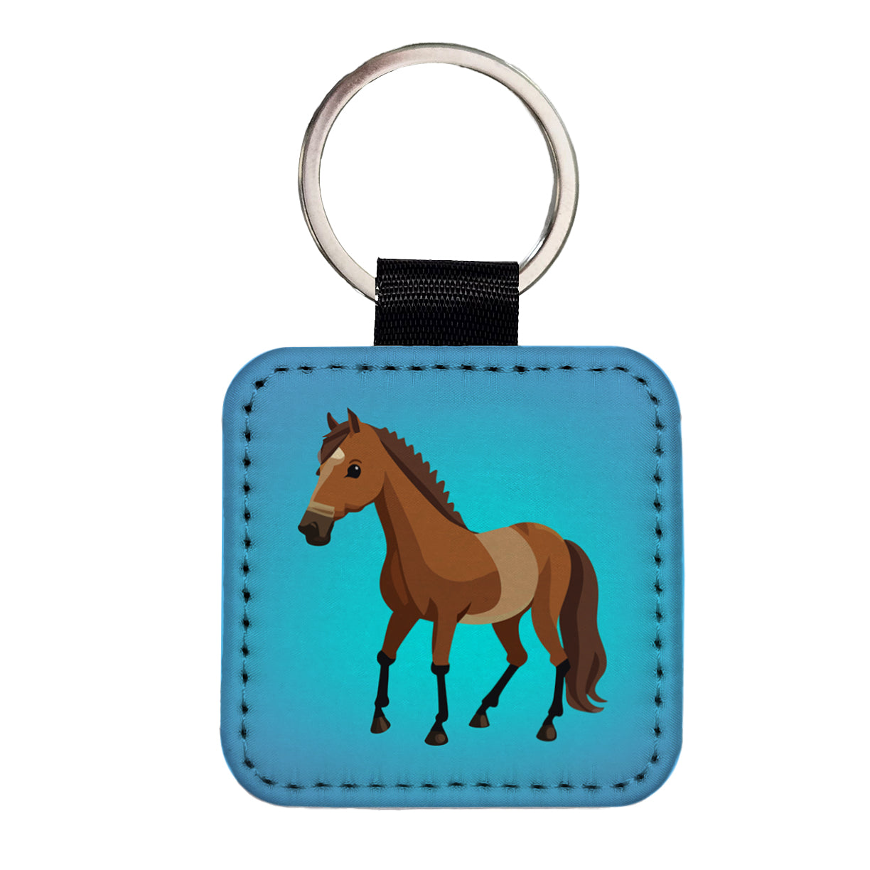 Horse Standing Square Faux Leather Keychain