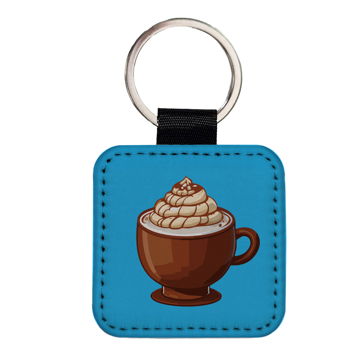 Hot Chocolate Cocoa Square Faux Leather Keychain