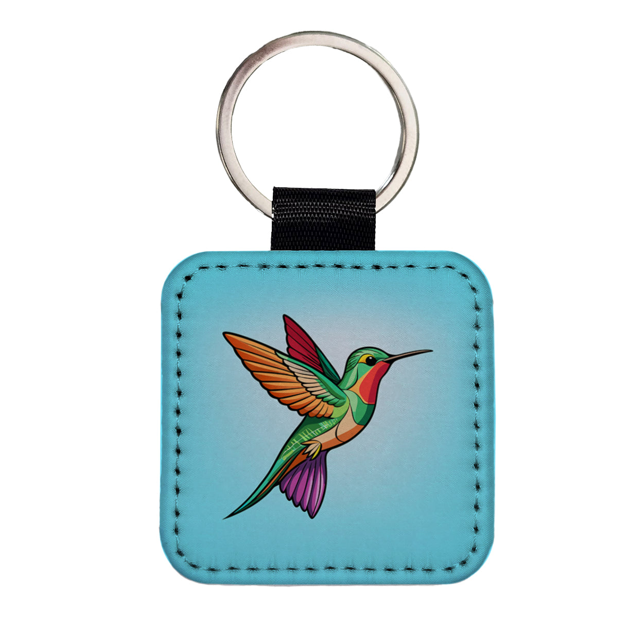 Hummingbird Colorful Square Faux Leather Keychain