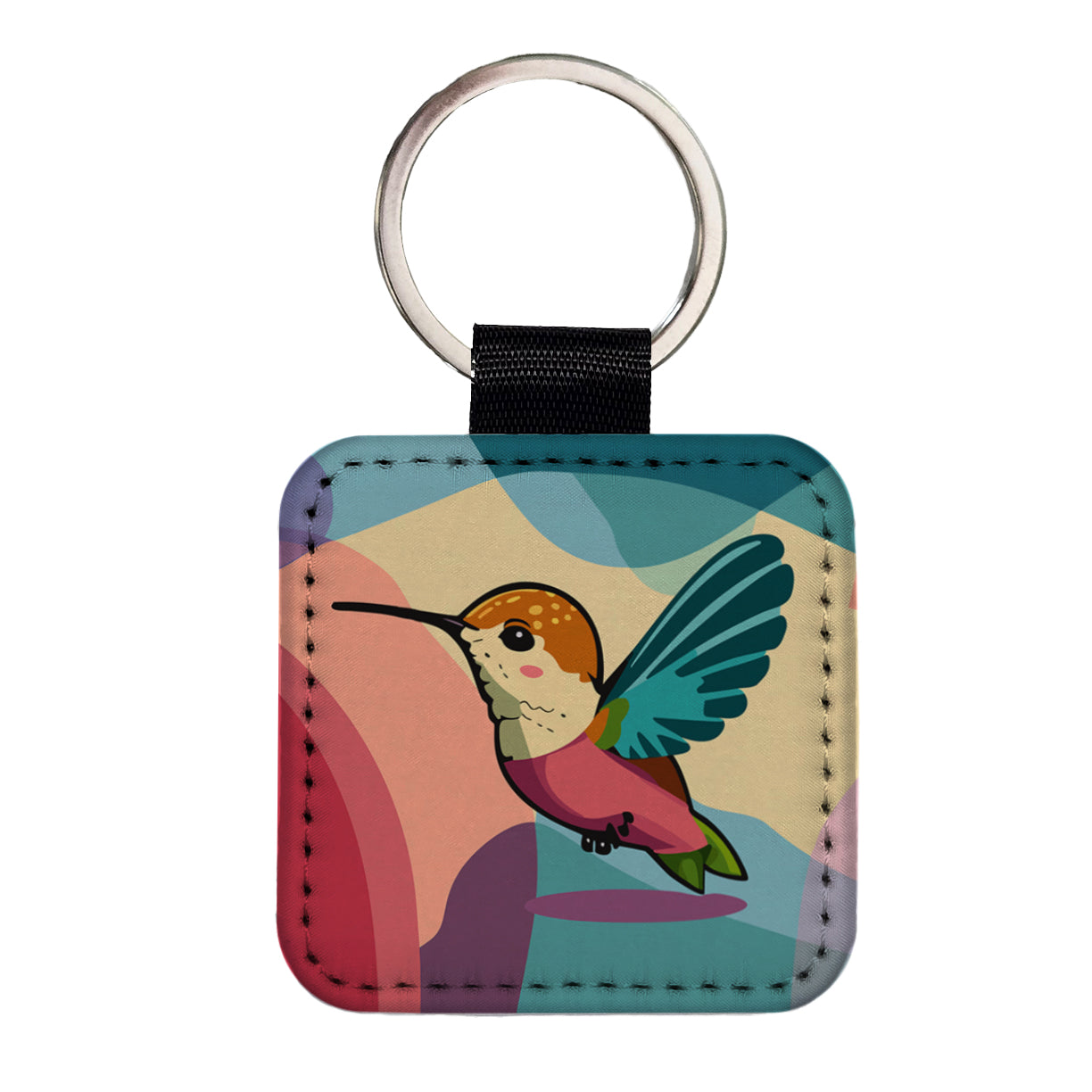 Hummingbird Cute Square Faux Leather Keychain