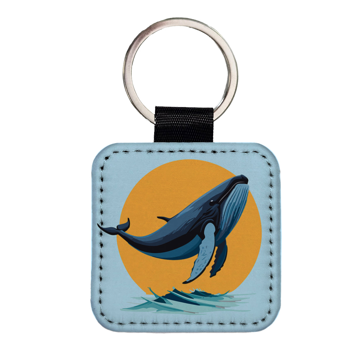 Humpback Whale Jumping Out of Water Square Faux Leather Keychain