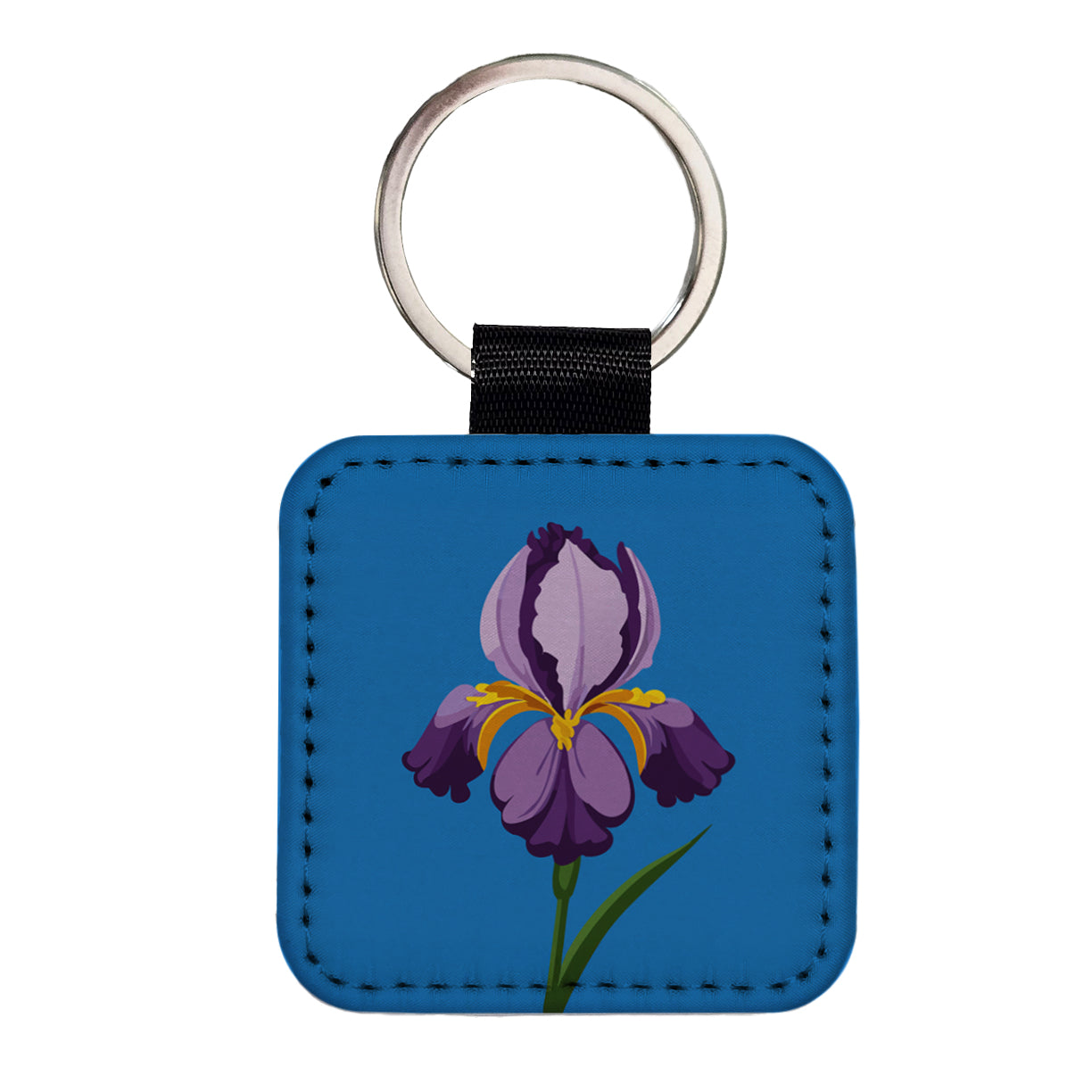 Iris Bearded Purple Flower Square Faux Leather Keychain