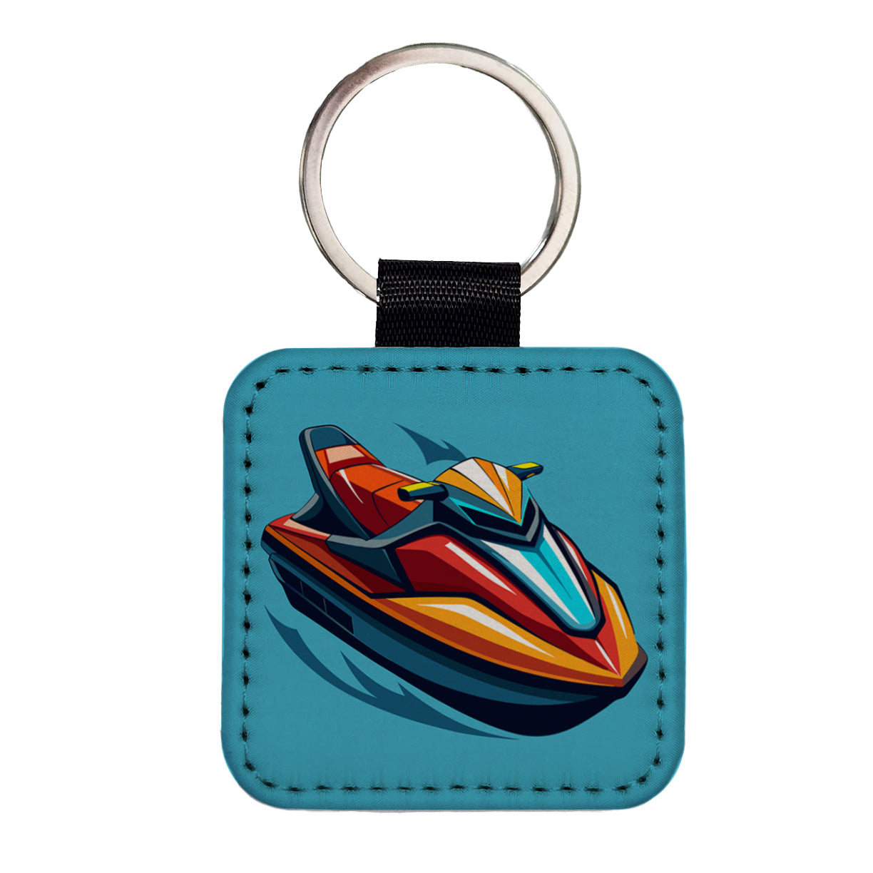 Jet Ski Water Sport Square Faux Leather Keychain