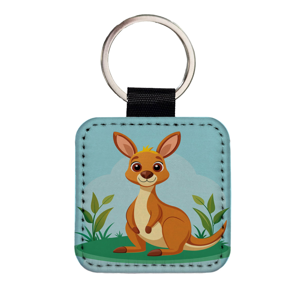 Kangaroo Cute Square Faux Leather Keychain