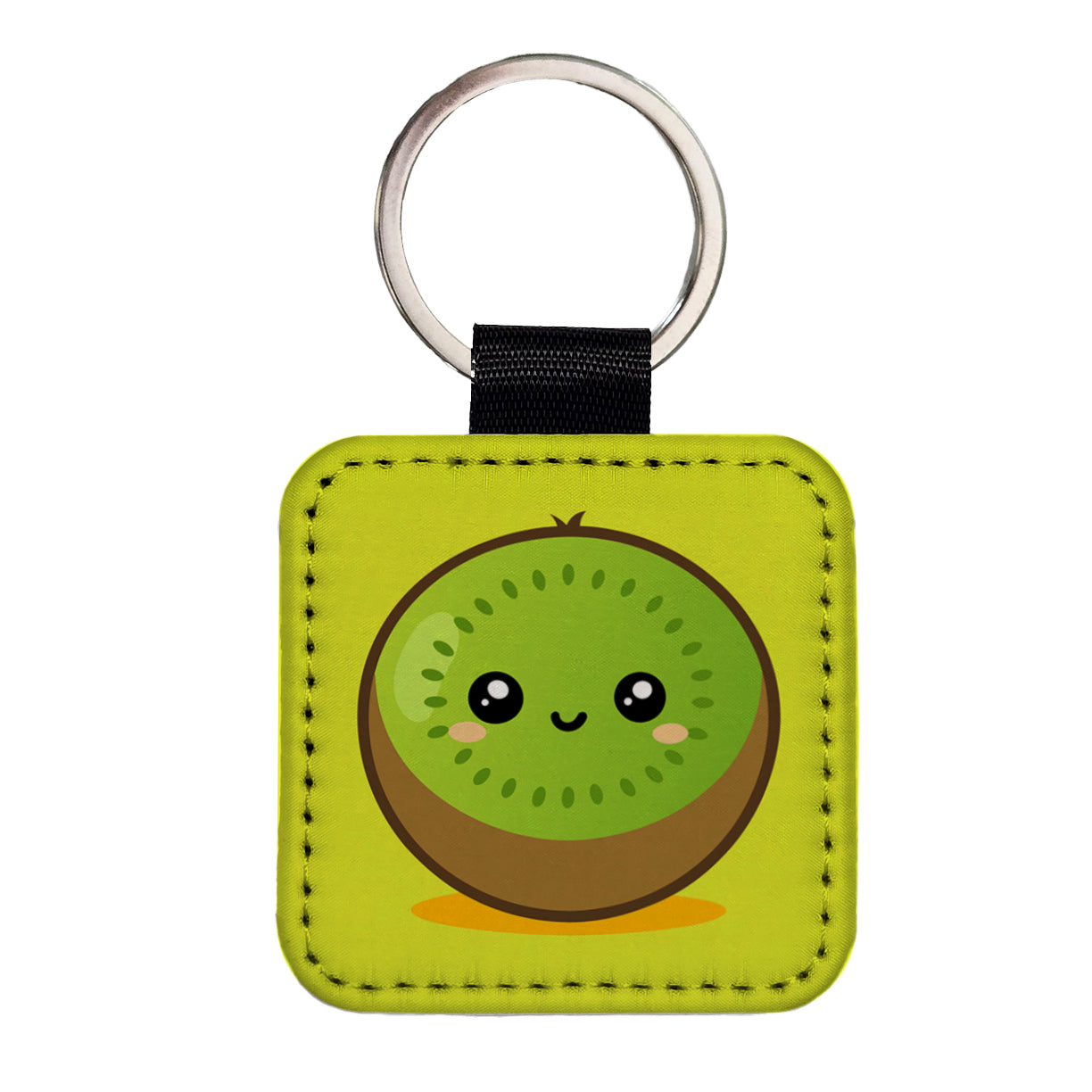 Kiwi Cute Happy Fruit Square Faux Leather Keychain