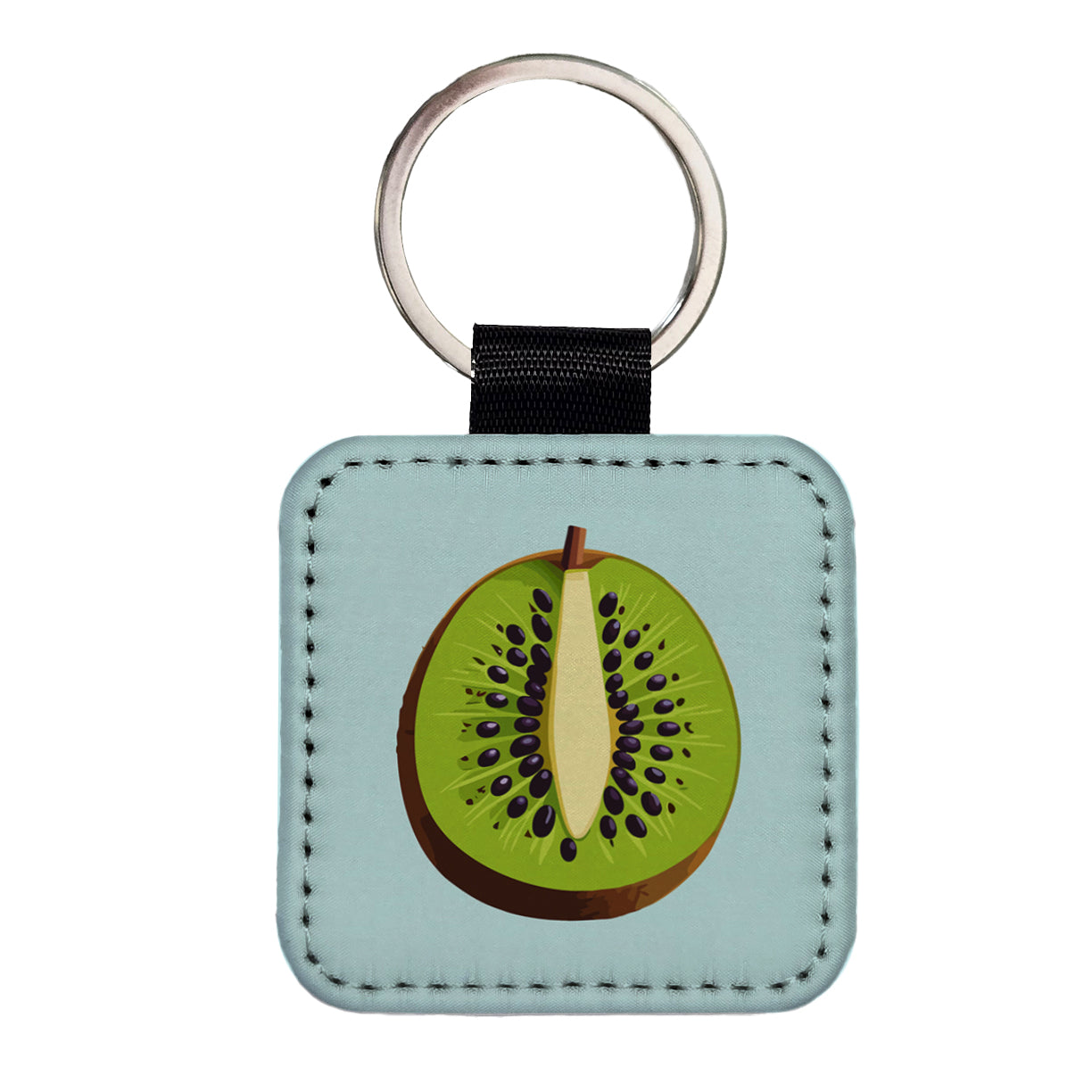 Kiwi Fruit Slice Square Faux Leather Keychain