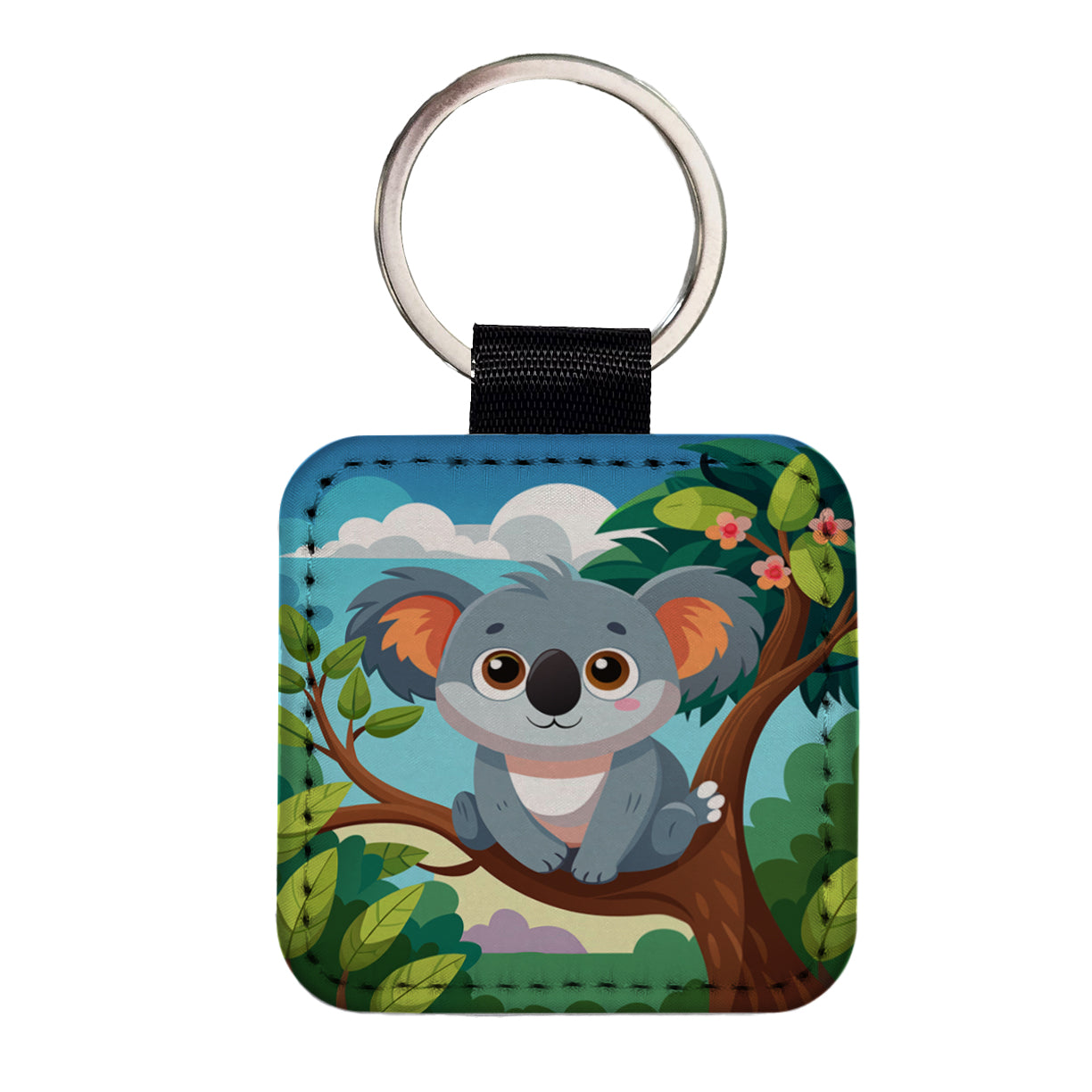 Koala Cute in Tree Square Faux Leather Keychain