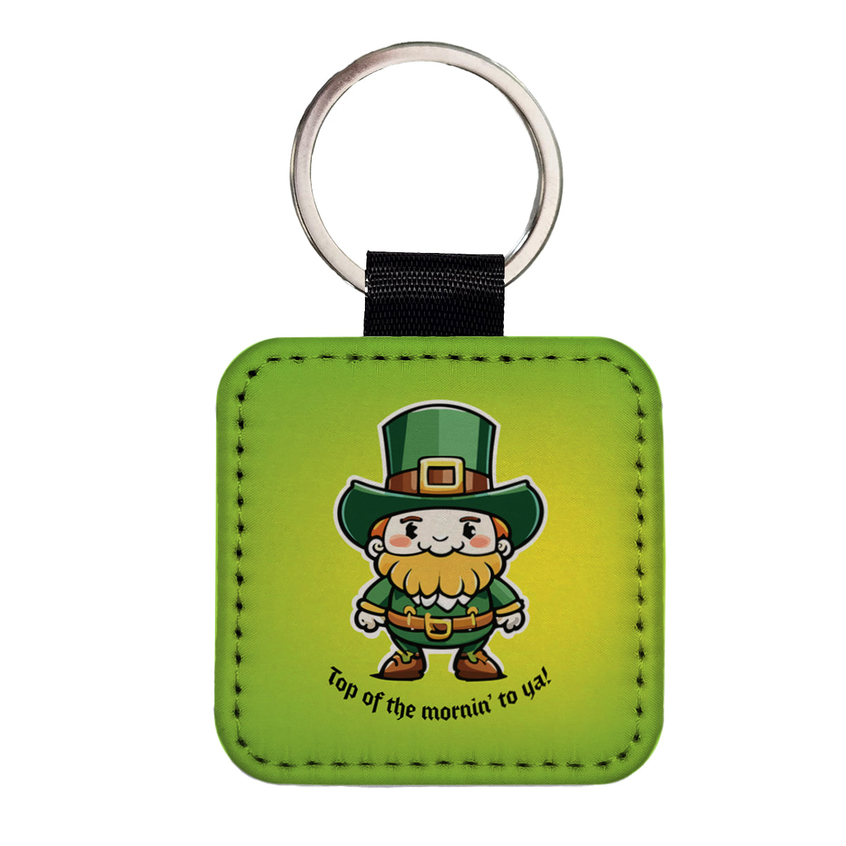 Leprechaun Irish Top of the Morning Funny St Patrick's Day Square Faux Leather Keychain