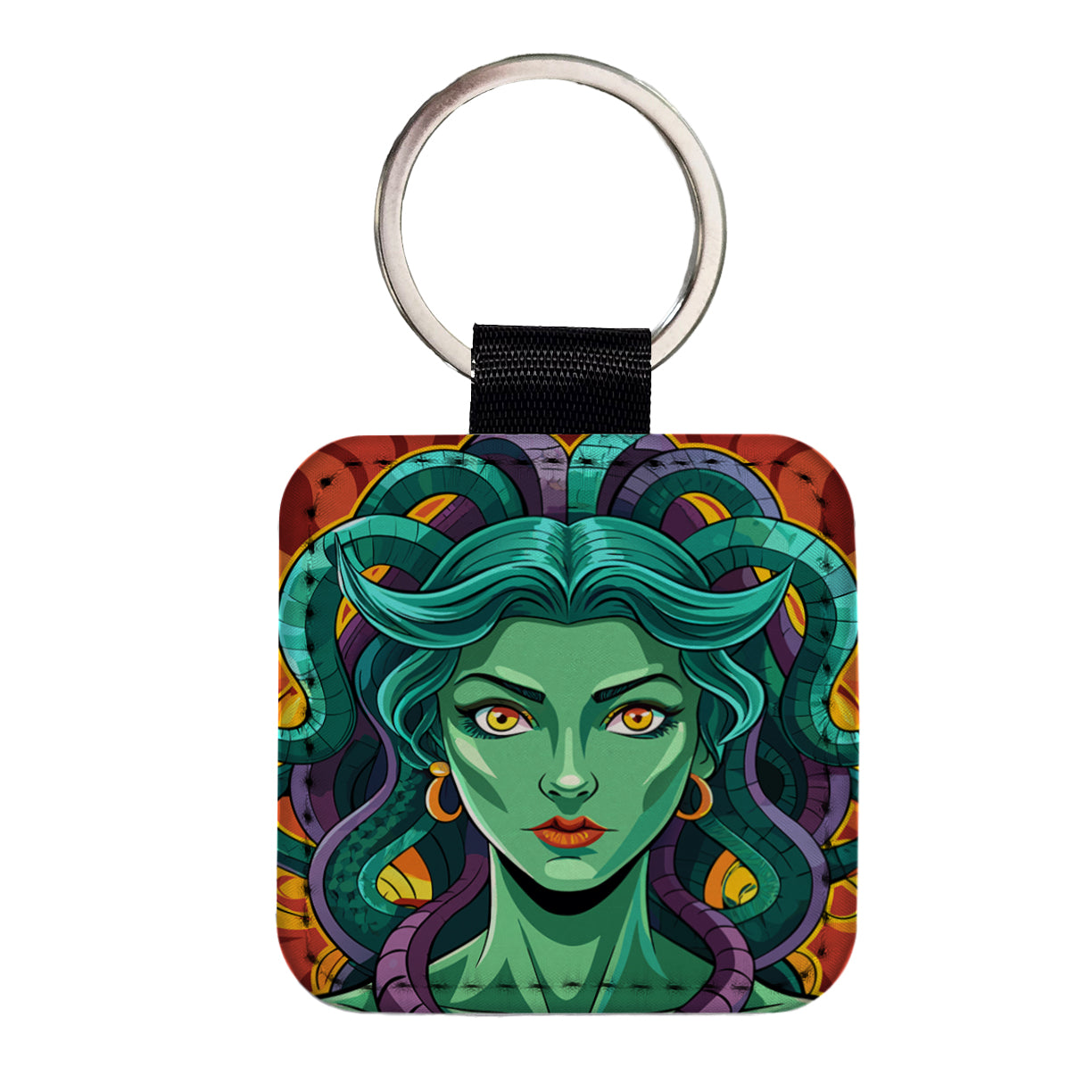Medusa Gorgon Snake Hair Greek Mythology Square Faux Leather Keychain