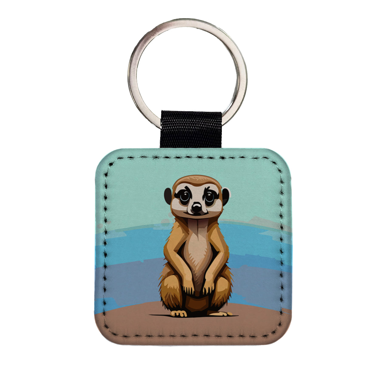 Meerkat Animal Cute Square Faux Leather Keychain