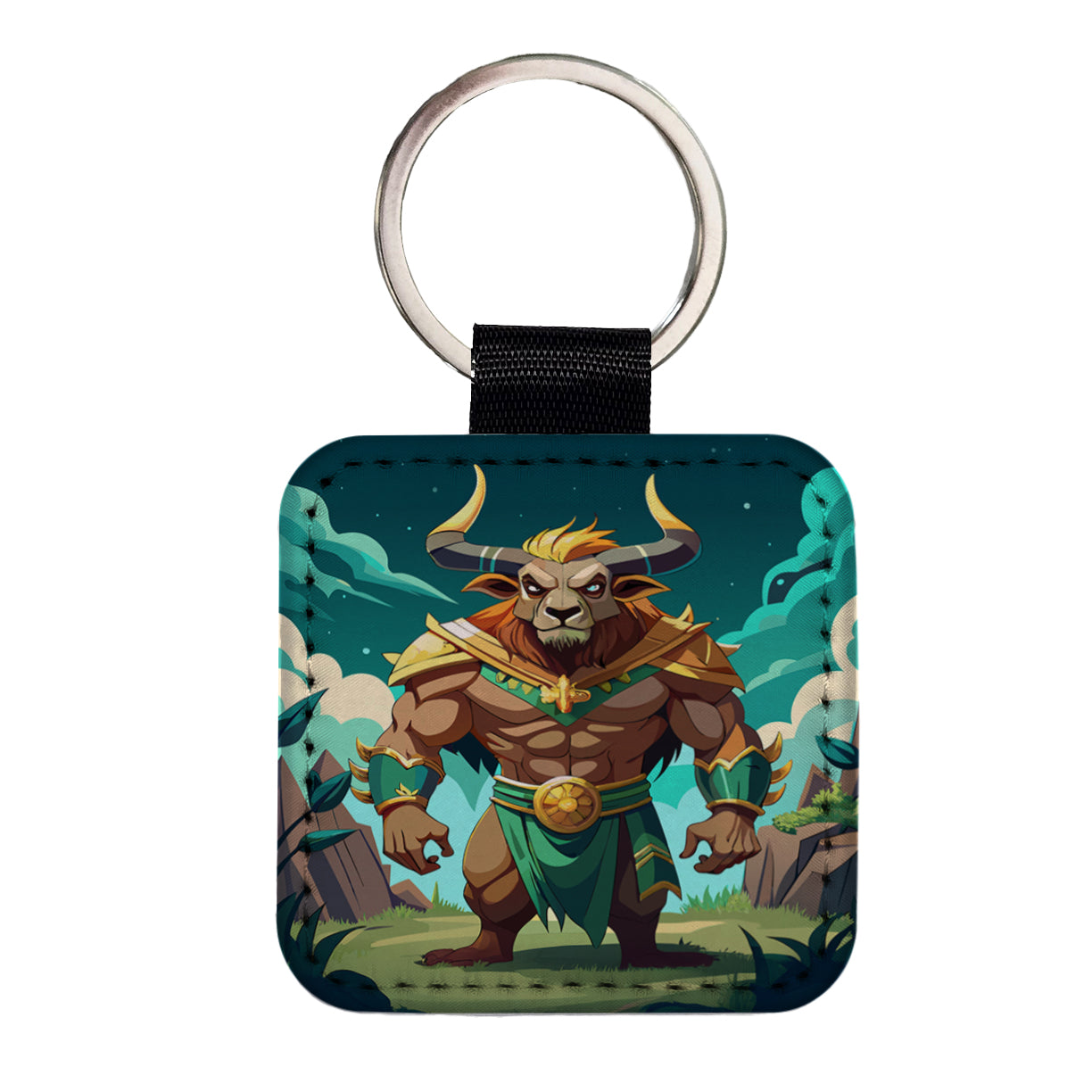 Minotaur Greek Mythology Square Faux Leather Keychain