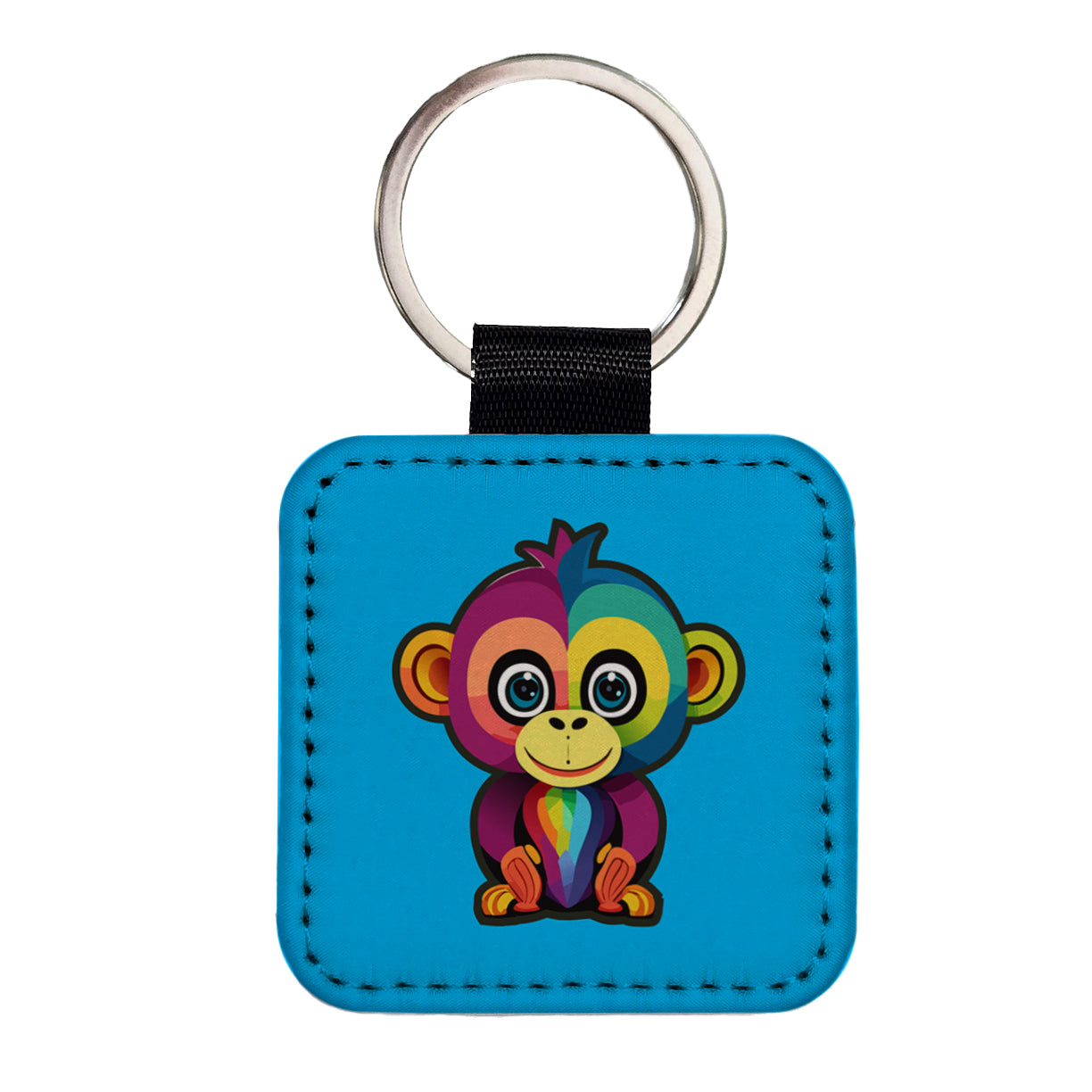 Monkey Colorful Rainbow Square Faux Leather Keychain