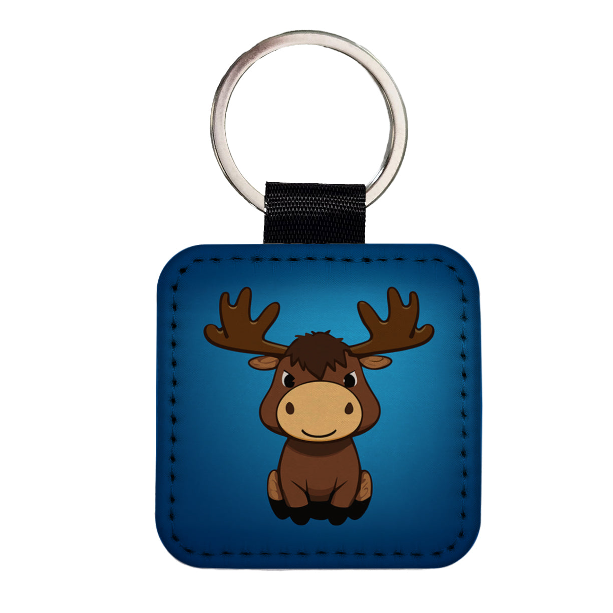 Moose Cute Square Faux Leather Keychain