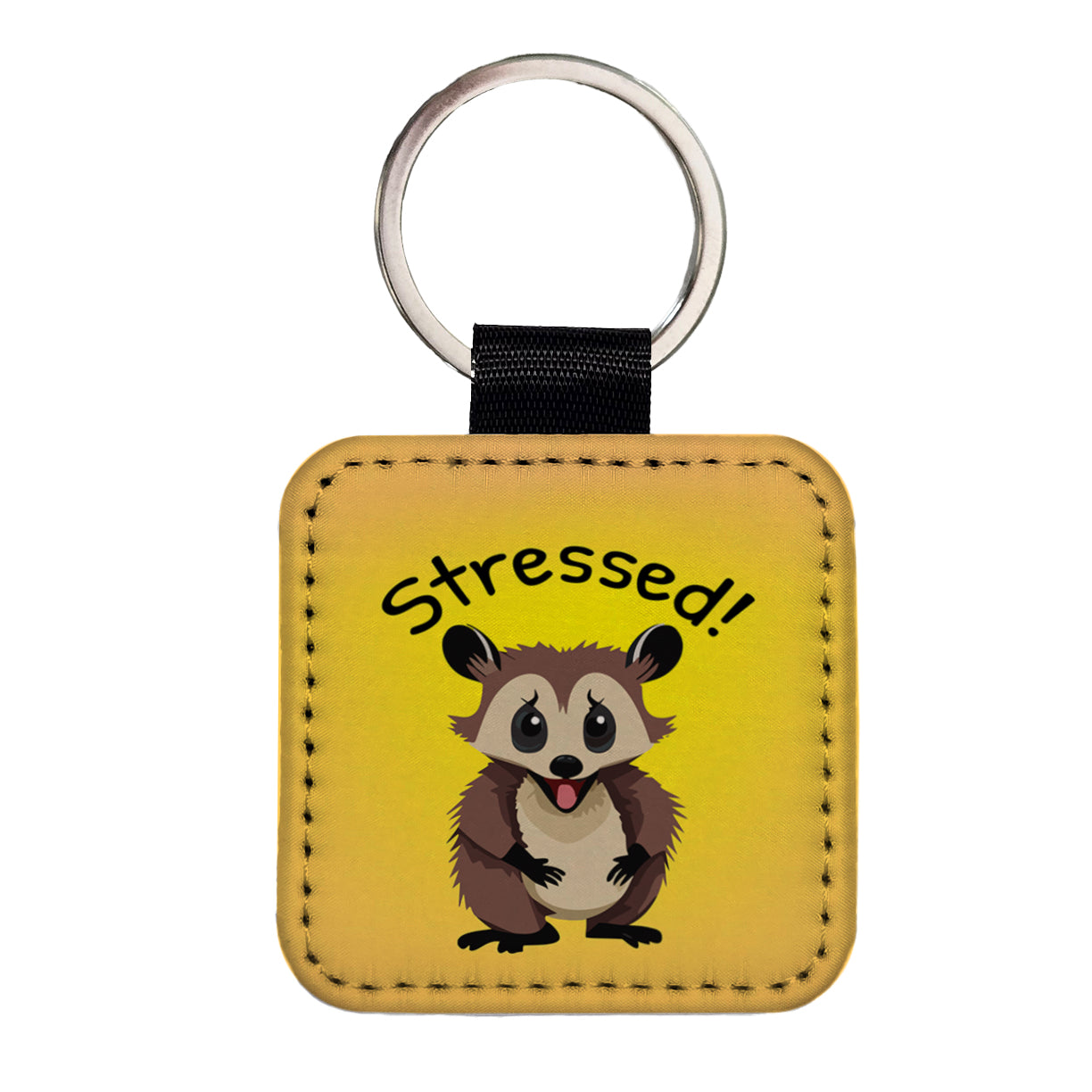 Opossum Possum Stressed Funny Square Faux Leather Keychain