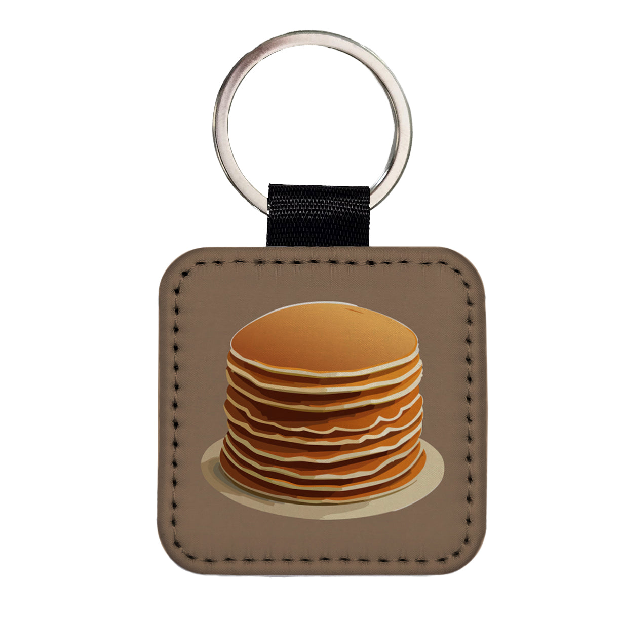 Pancakes Stack Breakfast Brunch Food Square Faux Leather Keychain
