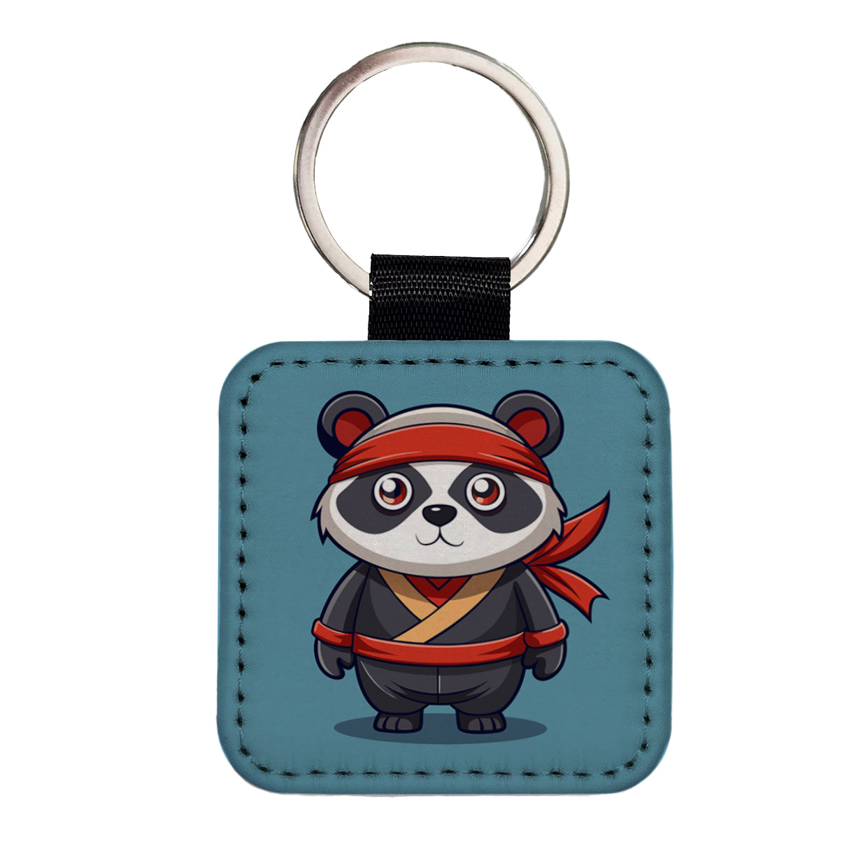 Panda Ninja Square Faux Leather Keychain