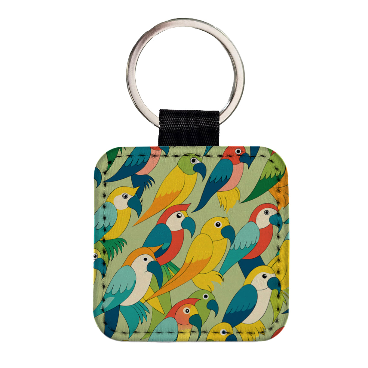 Parrots Pattern Square Faux Leather Keychain