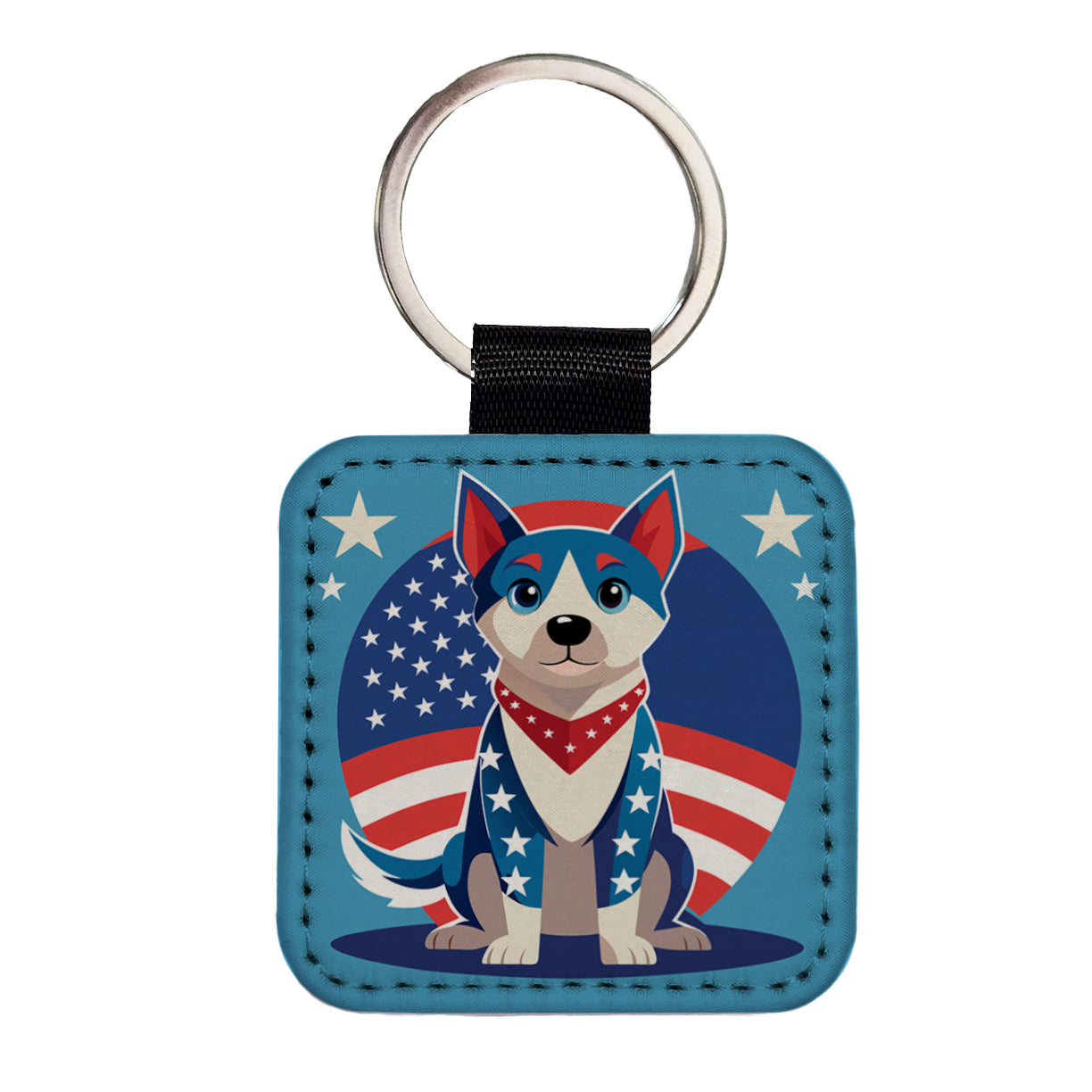 Patriotic Dog USA Square Faux Leather Keychain
