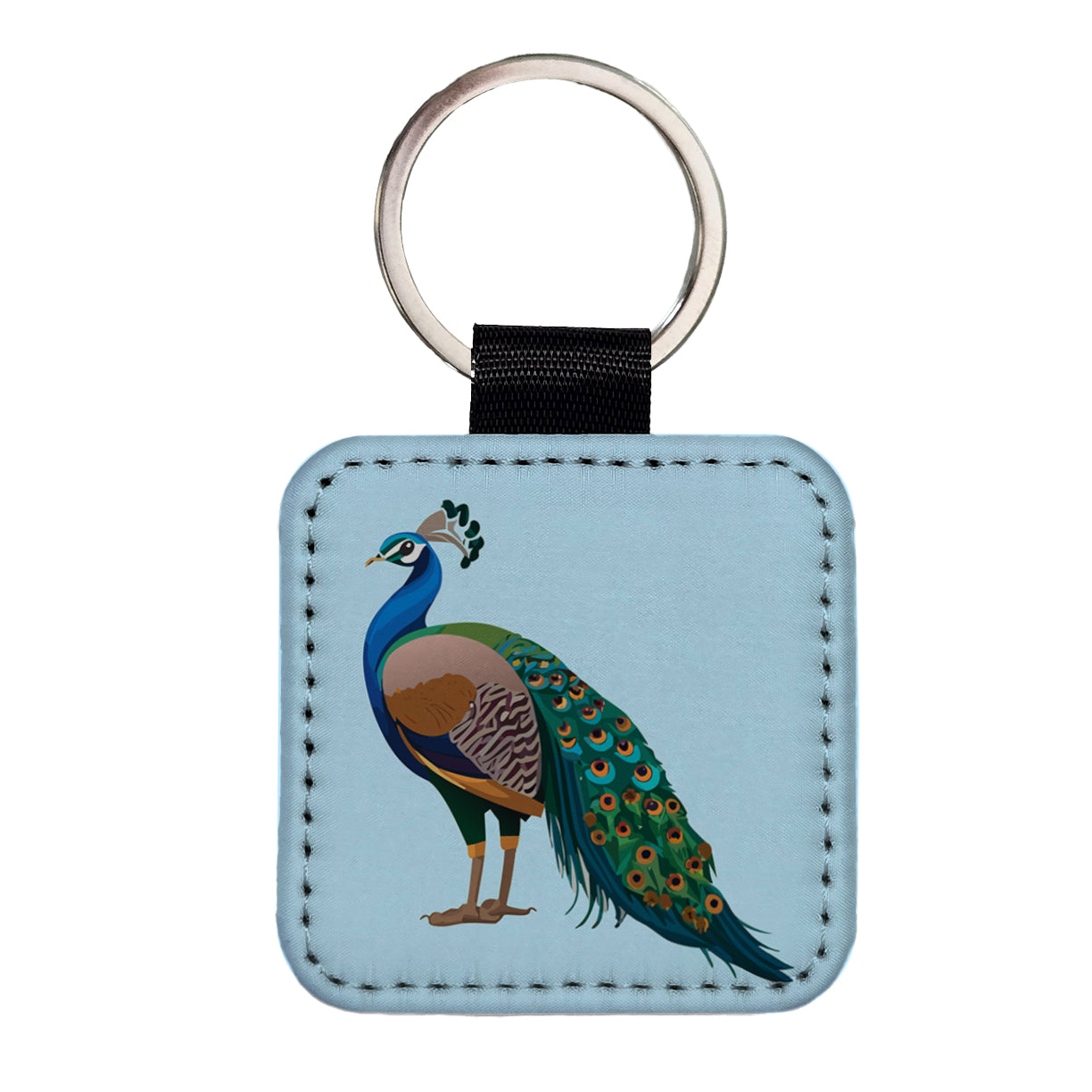 Peacock Indian Peafowl Profile Square Faux Leather Keychain