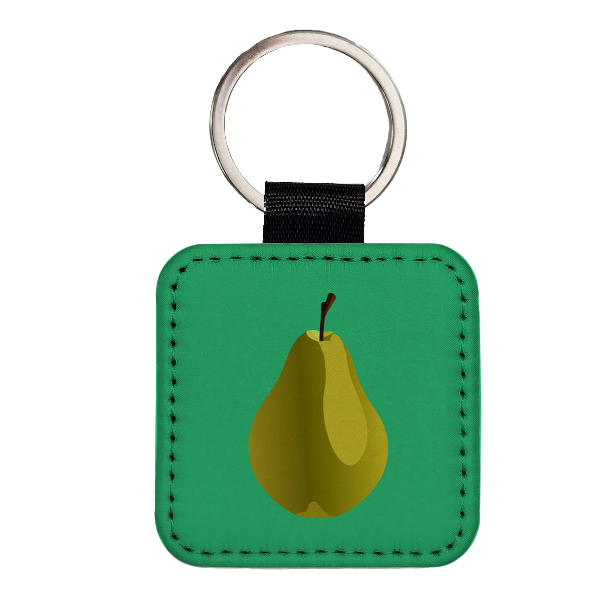 Pear Fruit Square Faux Leather Keychain