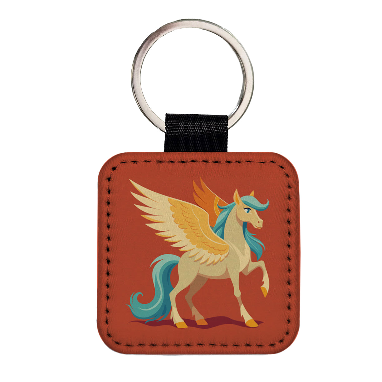 Pegasus Winged Horse Greek Mythology Square Faux Leather Keychain