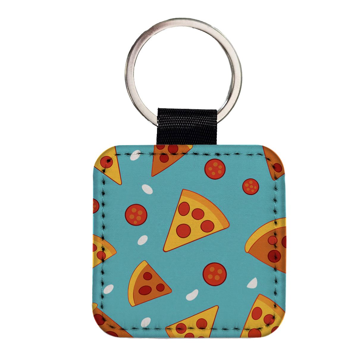 Pepperoni Pizza Scattered Pattern Square Faux Leather Keychain