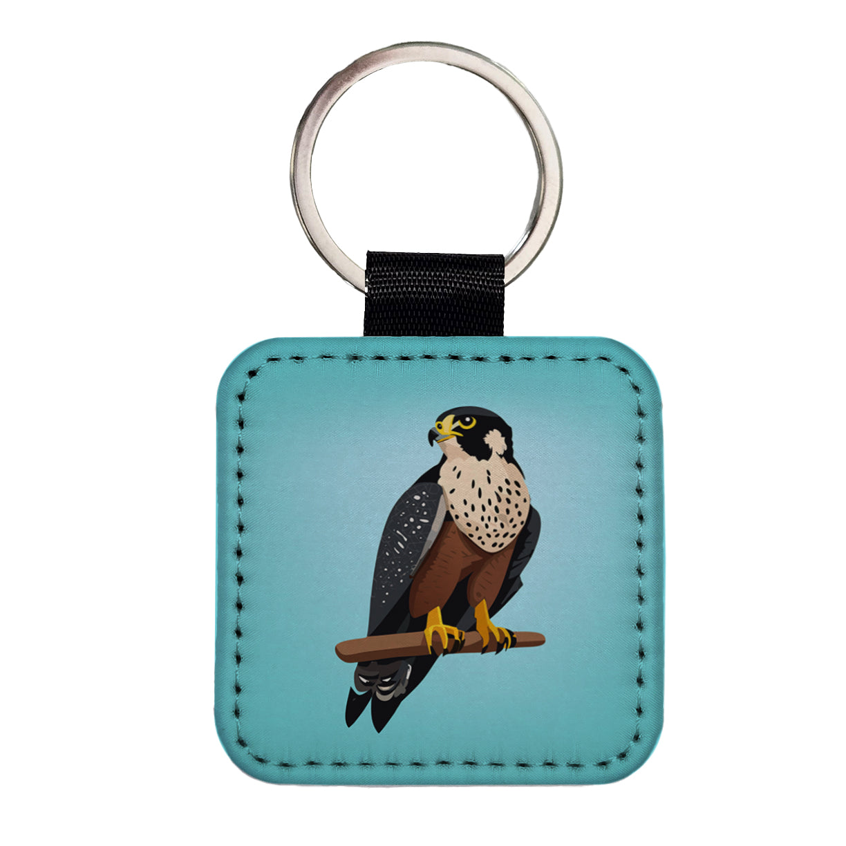 Peregrine Falcon Bird Square Faux Leather Keychain