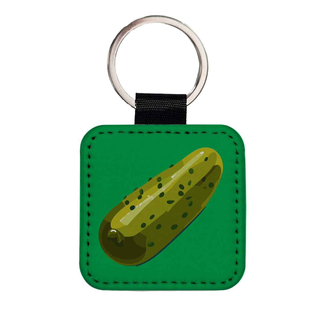 Pickle Green Square Faux Leather Keychain