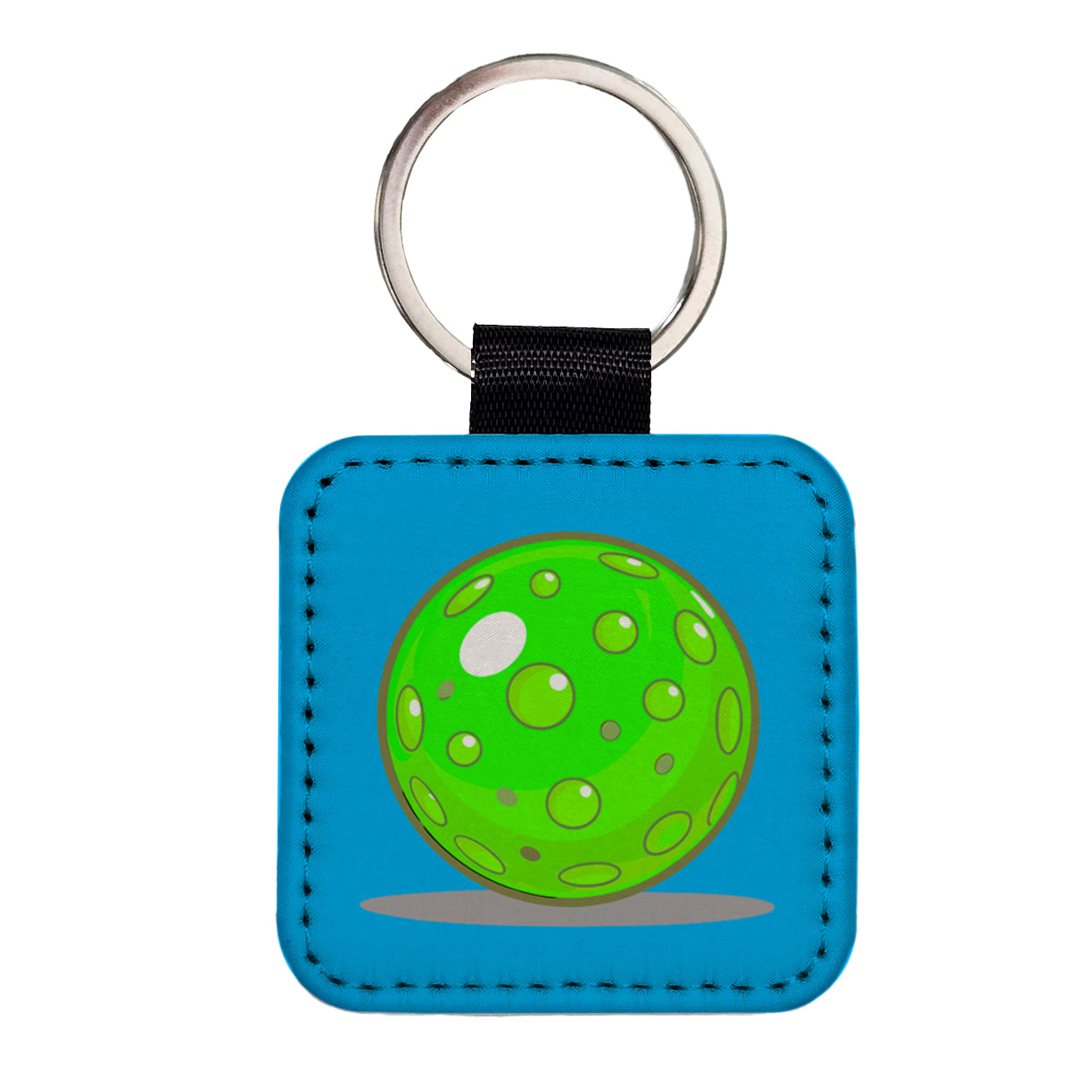 Pickleball Ball Green Square Faux Leather Keychain