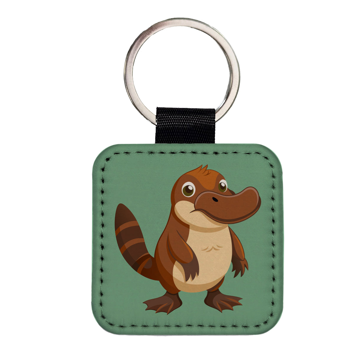 Platypus Cute Square Faux Leather Keychain
