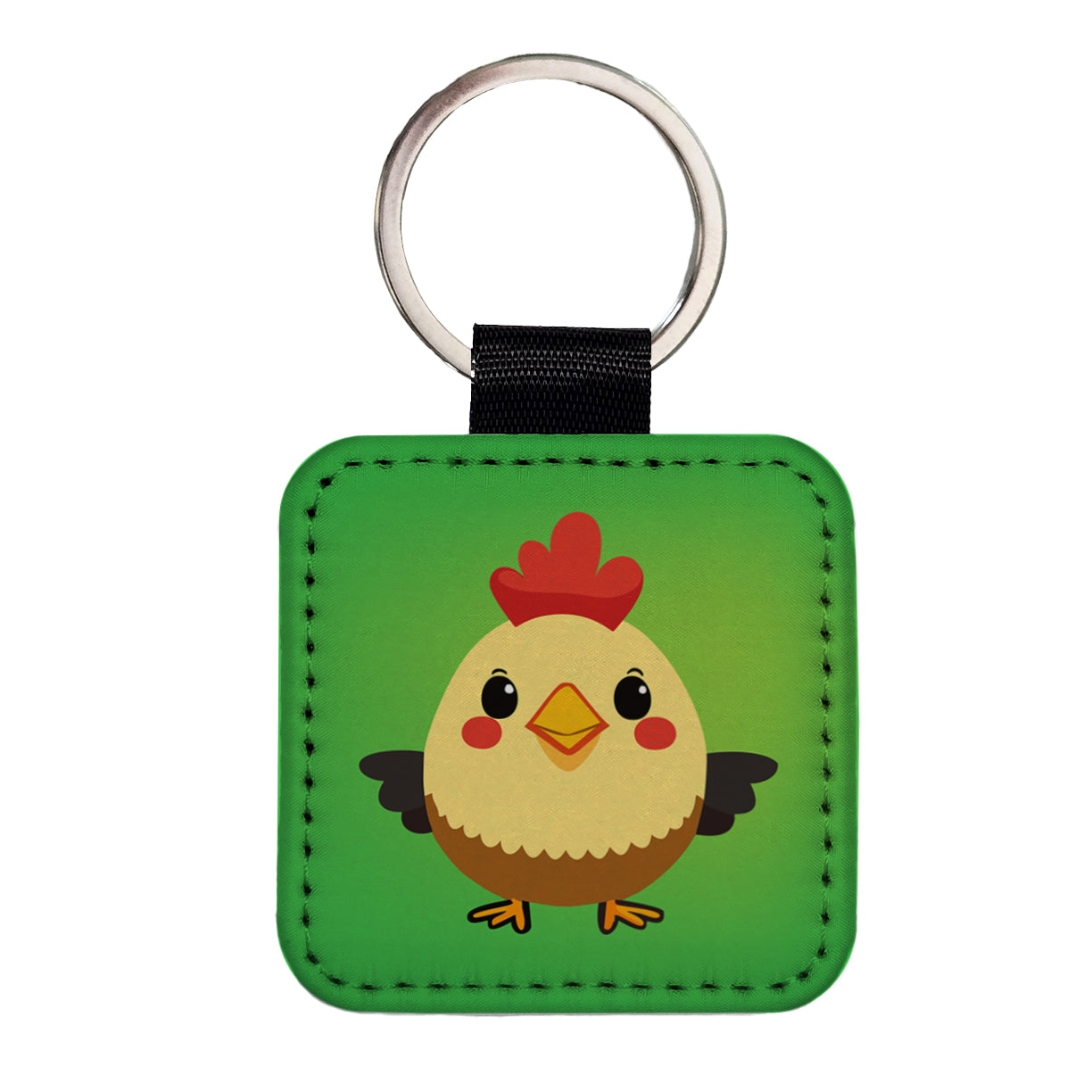 Rooster Chicken Sweet Baby Square Faux Leather Keychain