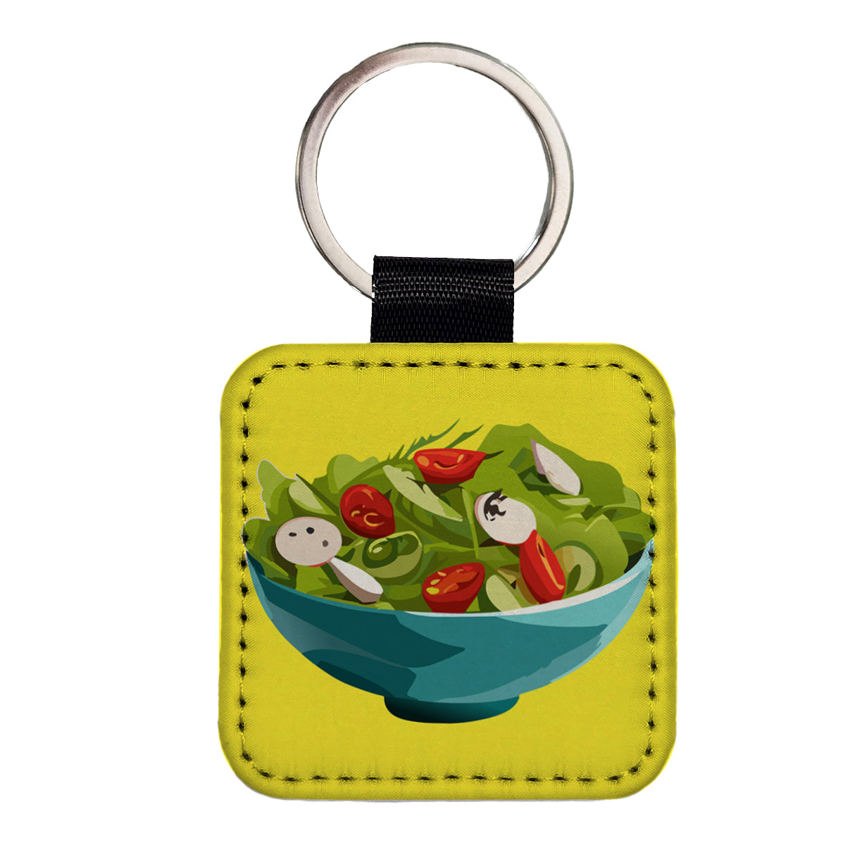 Salad Bowl Vegetables Vegan Vegetarian Square Faux Leather Keychain