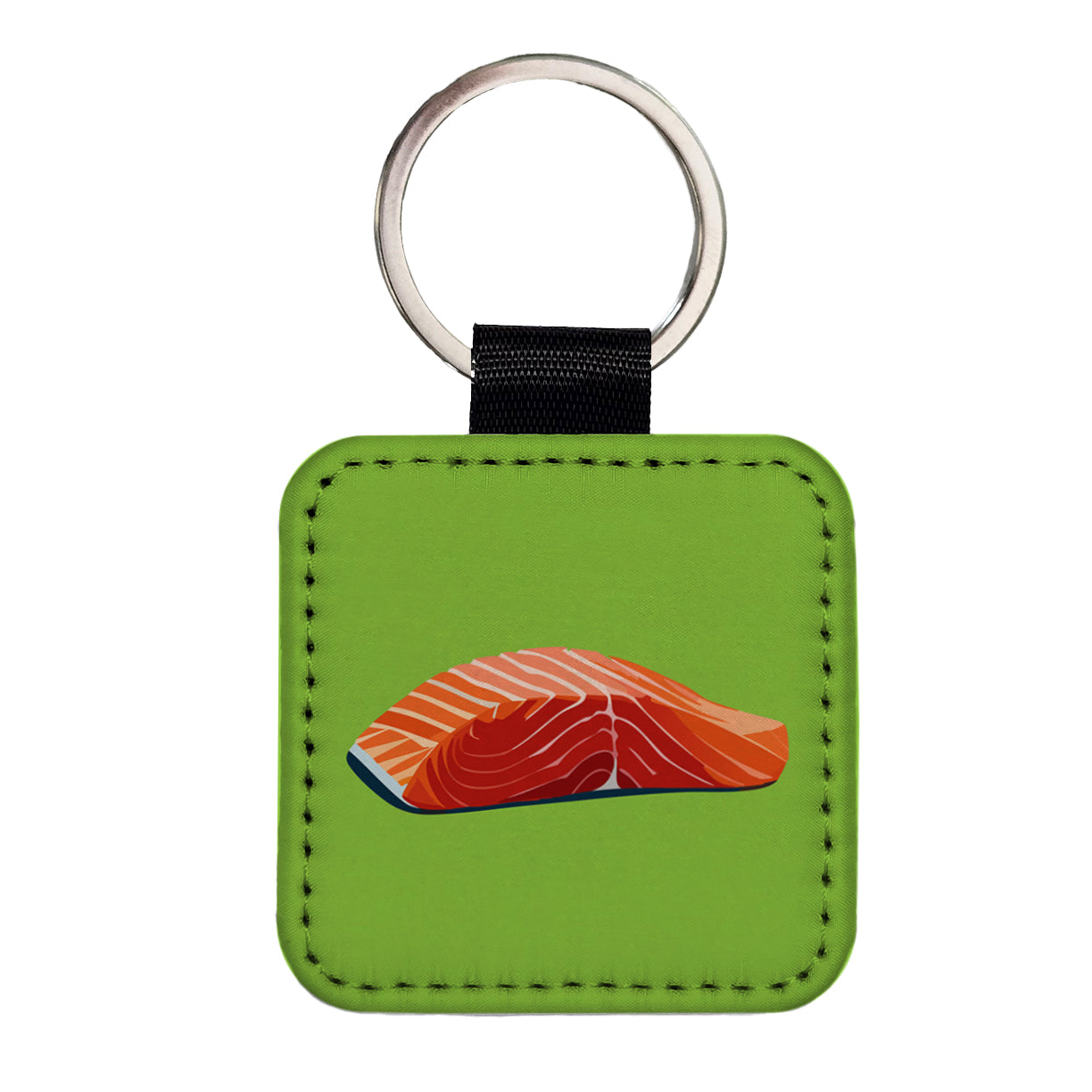 Salmon Fresh Fish Fillet Sockeye Atlantic Square Faux Leather Keychain