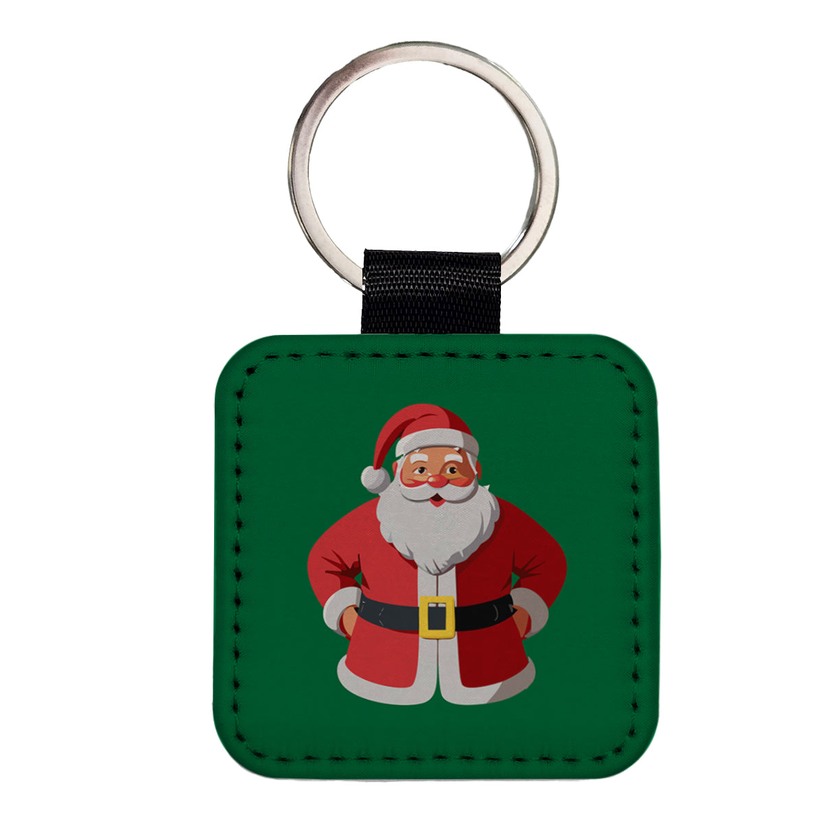 Santa Claus Christmas Square Faux Leather Keychain
