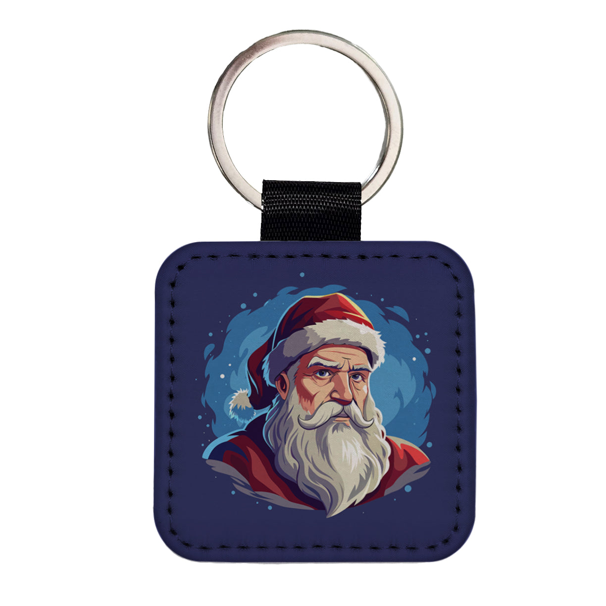 Santa Father Christmas Xmas Square Faux Leather Keychain