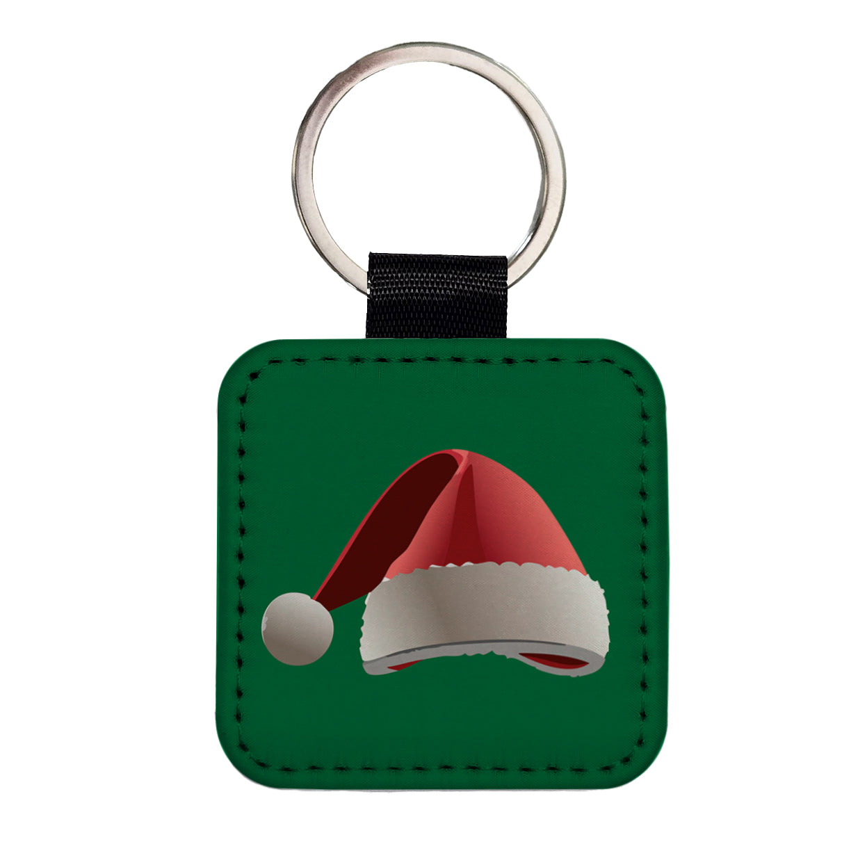 Santa Hat Christmas Square Faux Leather Keychain