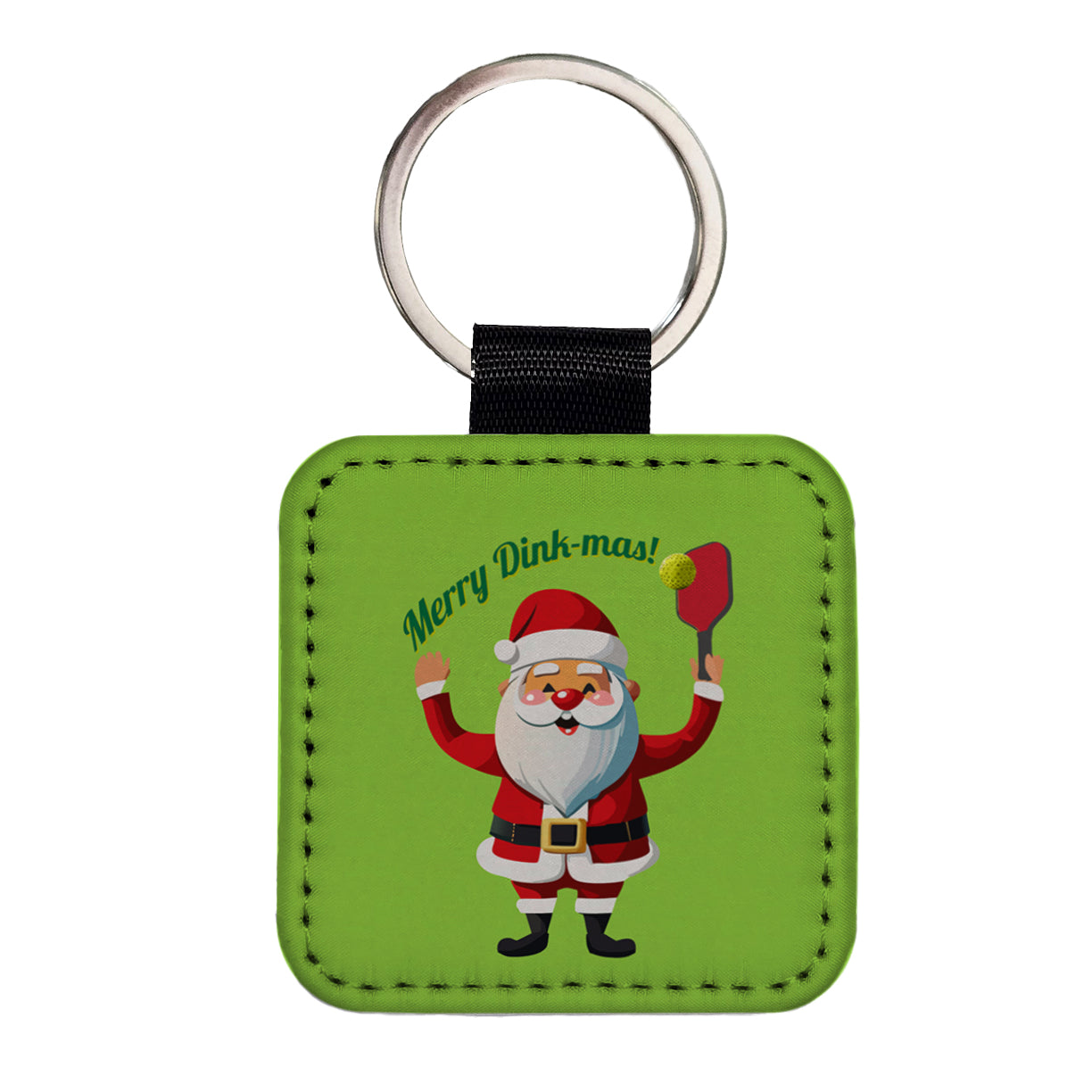 Santa Playing Pickleball Funny Merry Dink-mas Christmas Square Faux Leather Keychain