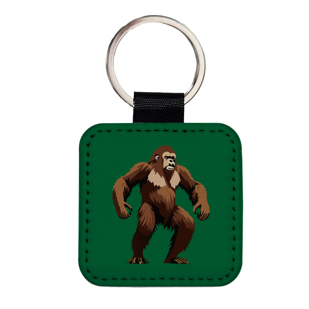 Sasquatch Bigfoot Standing Square Faux Leather Keychain
