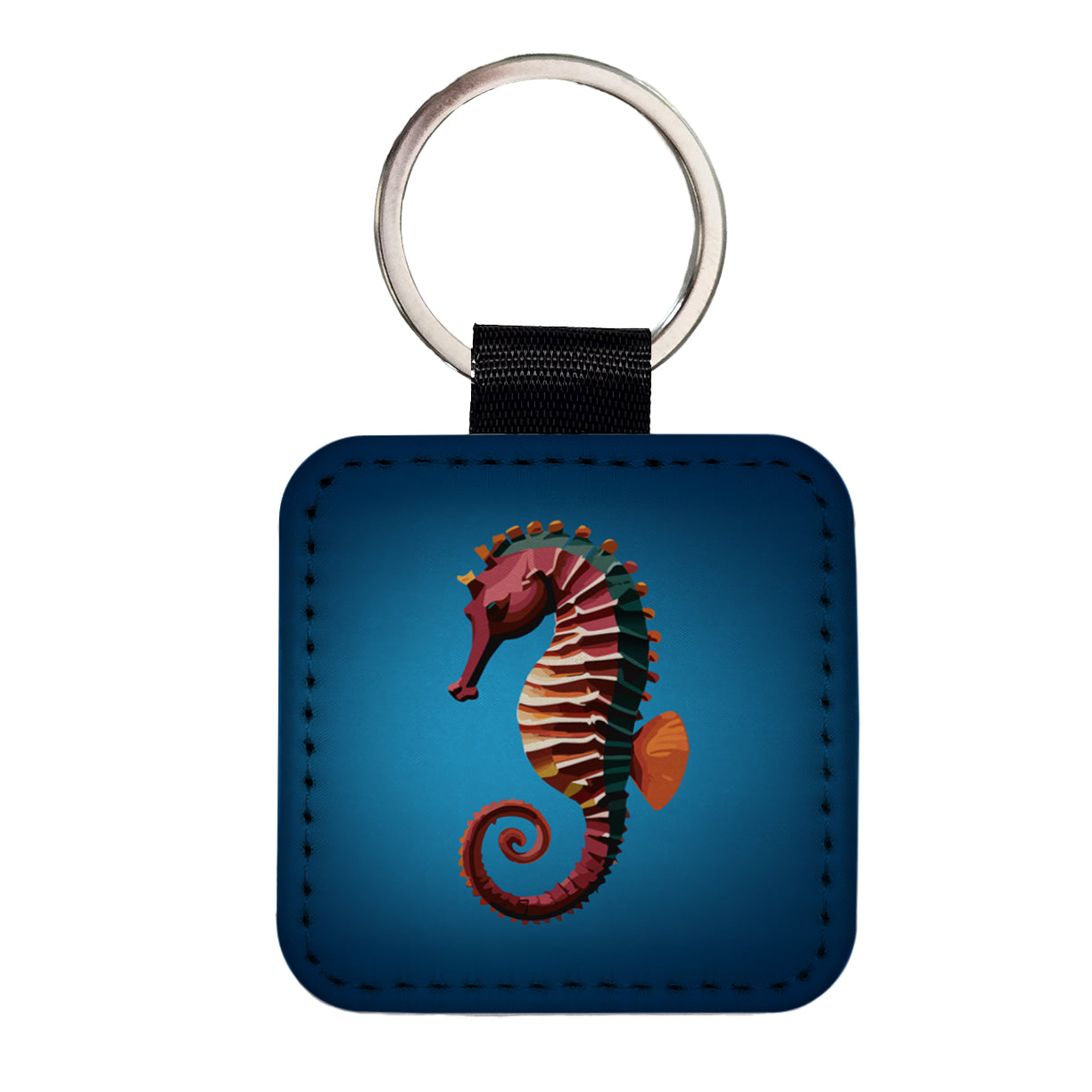 Seahorse Sea Horse Ocean Square Faux Leather Keychain