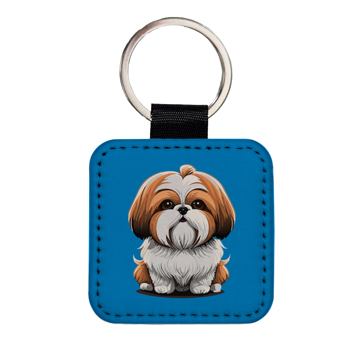 Shih Tzu Dog Adorable Square Faux Leather Keychain