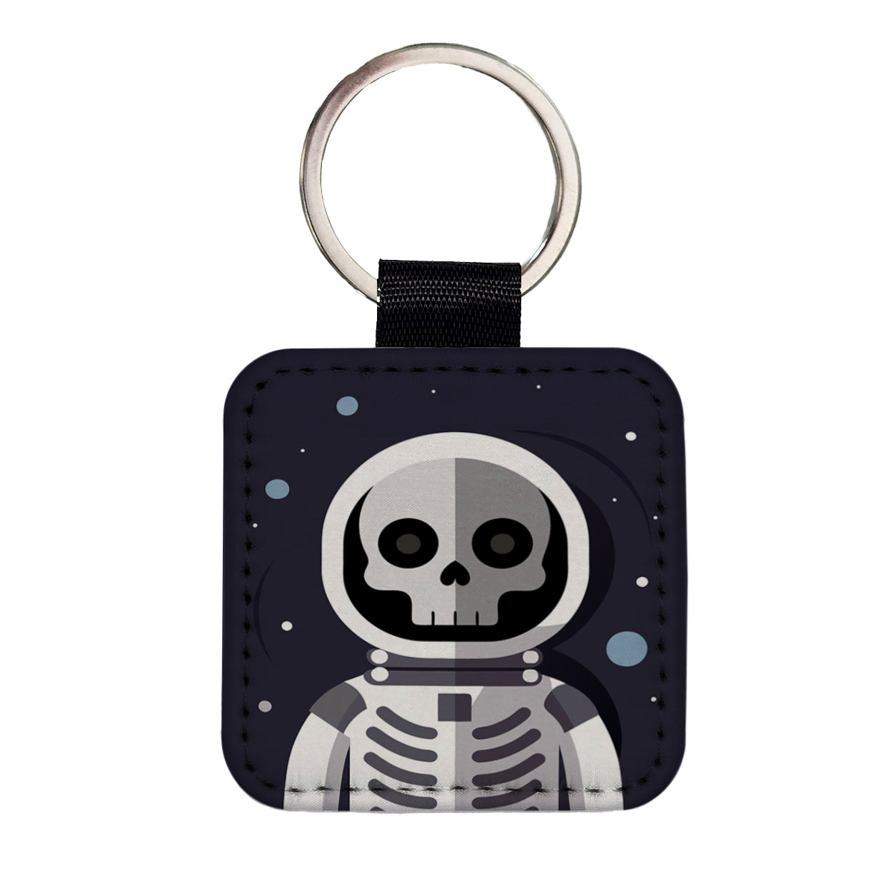 Skeleton in Space Suit Astronaut Square Faux Leather Keychain
