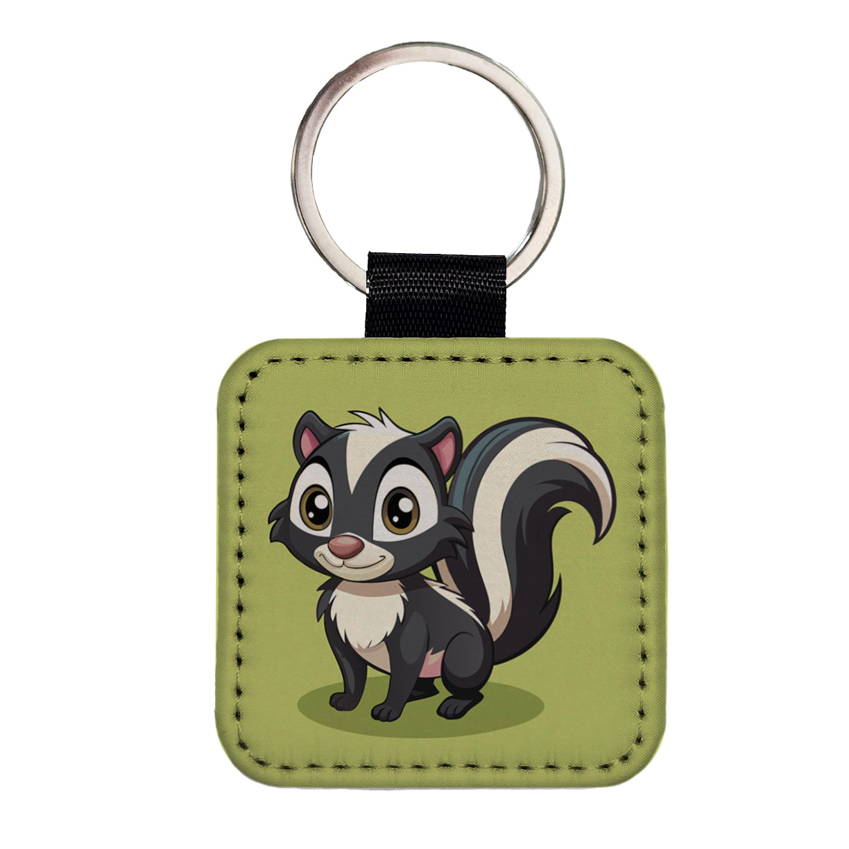 Skunk Cute Square Faux Leather Keychain