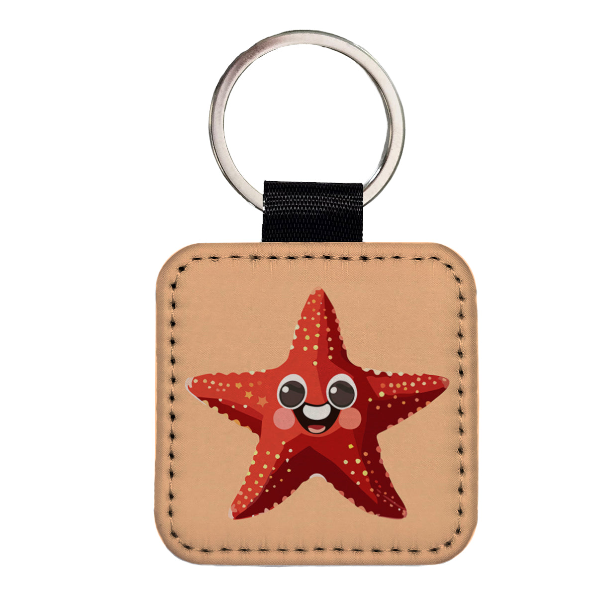 Starfish Star Fish Ocean Animal Funny Square Faux Leather Keychain