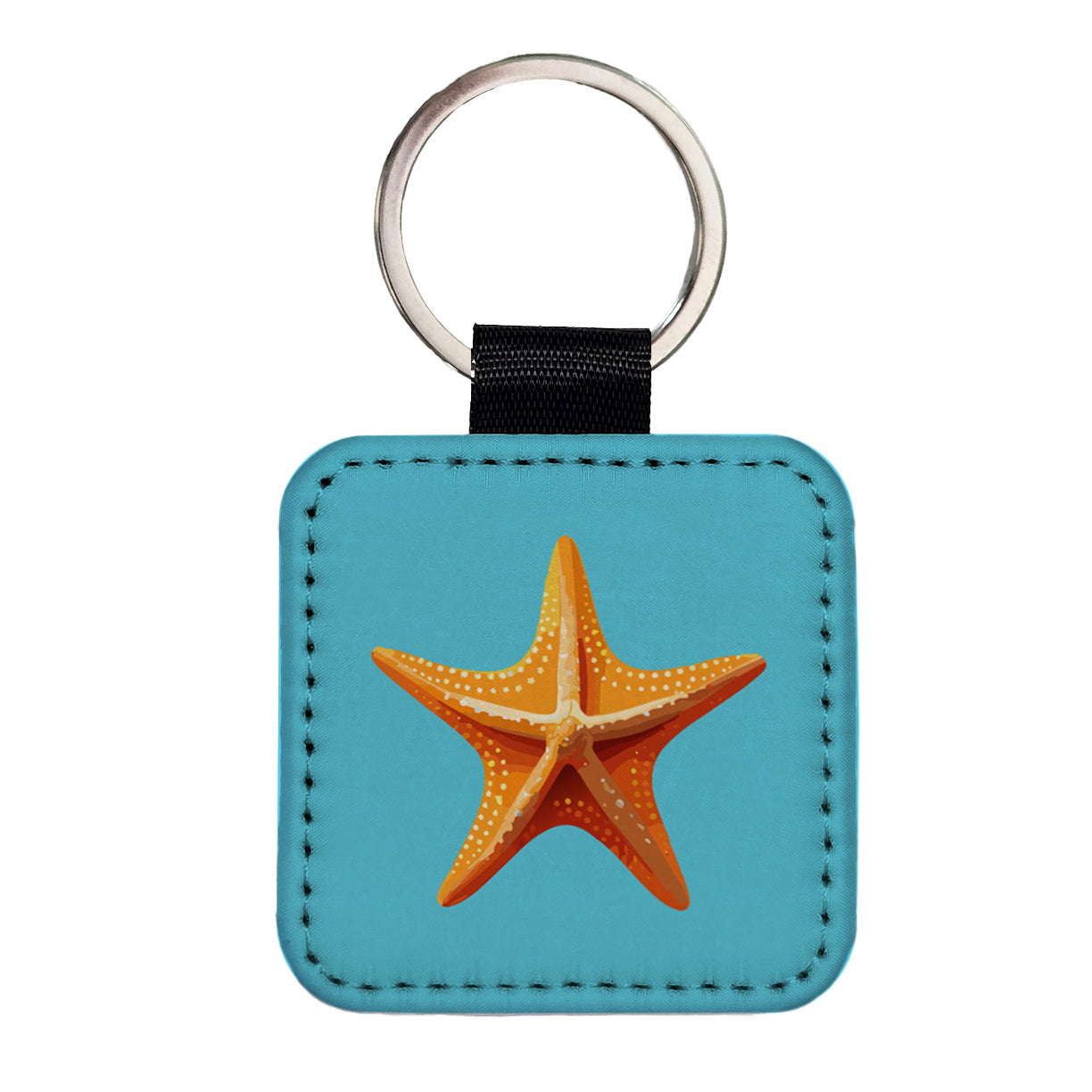 Starfish Star Fish Ocean Animal Orange Square Faux Leather Keychain