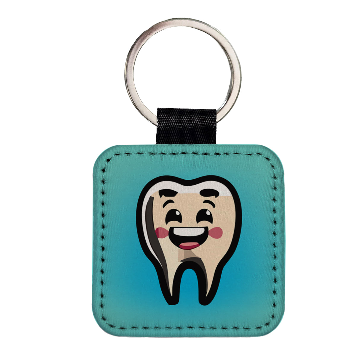 Tooth Happy Dentist Square Faux Leather Keychain