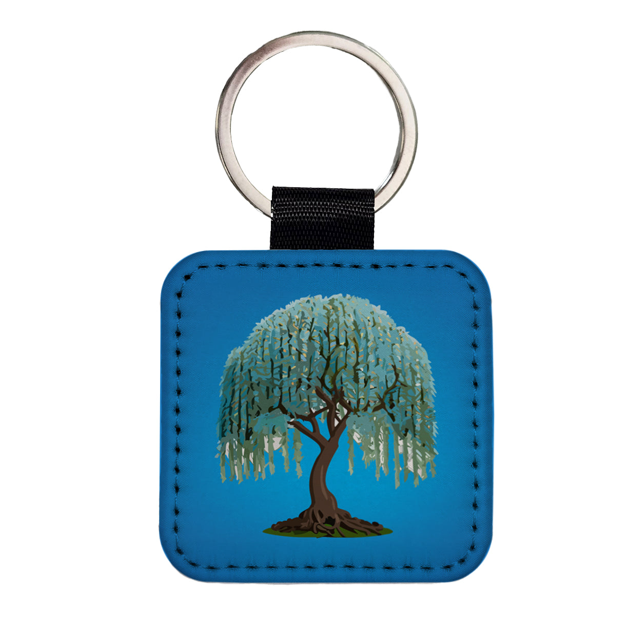 Weeping Willow Tree Square Faux Leather Keychain