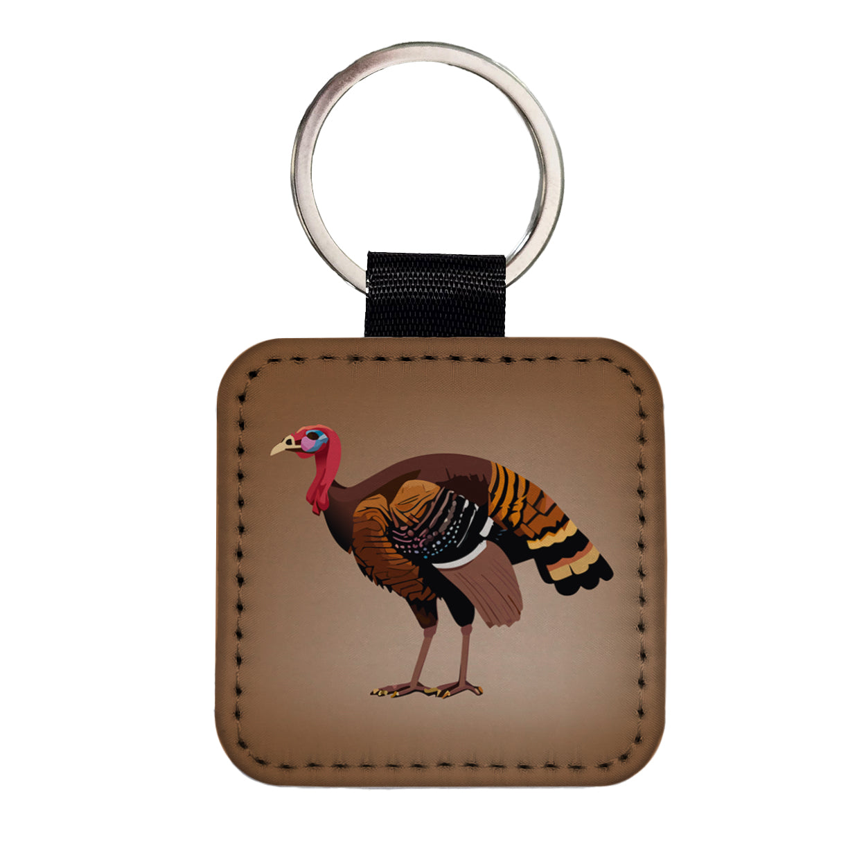Wild Turkey Profile Square Faux Leather Keychain